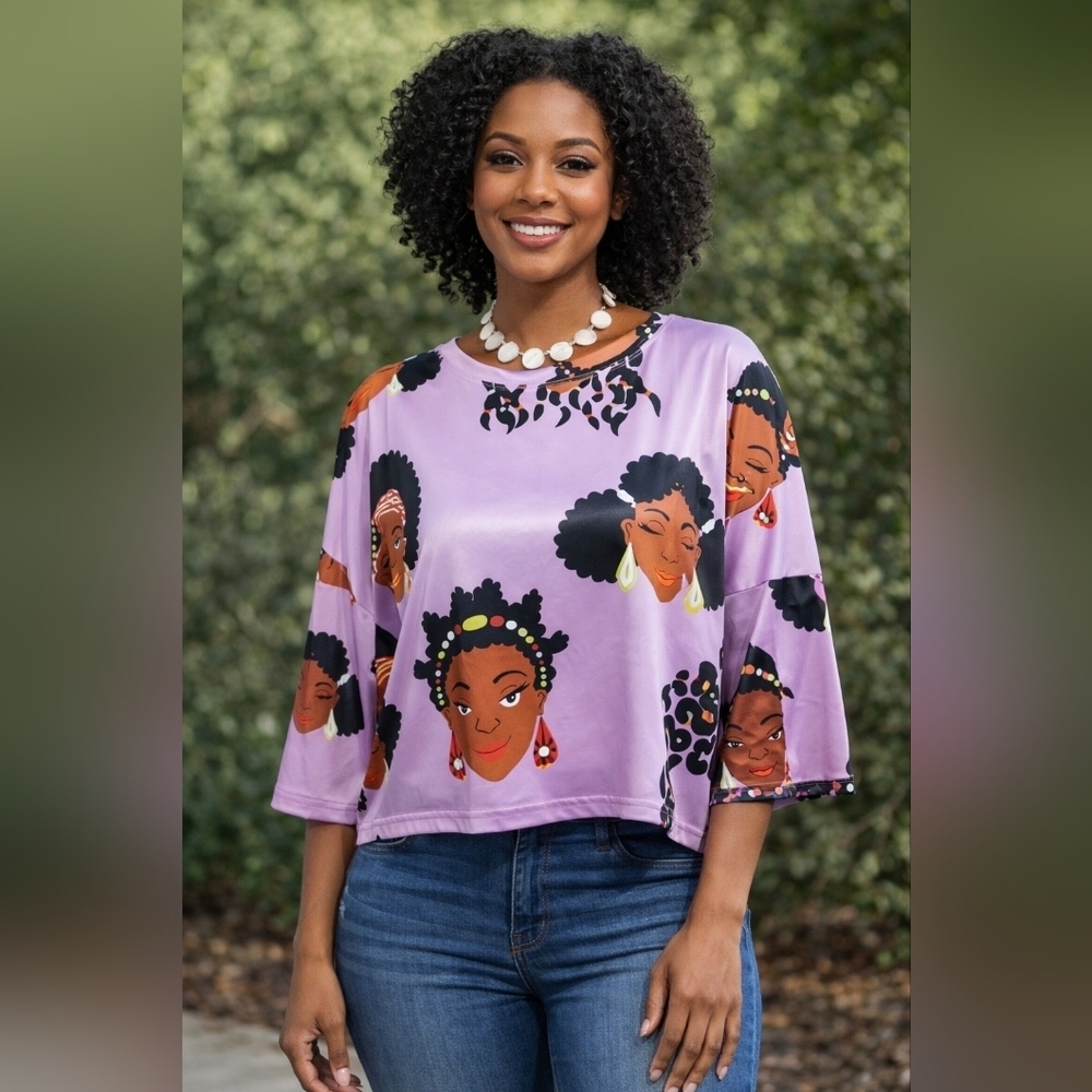 Emperise NWT African Pink Purple Graphic Women's Top Size Small